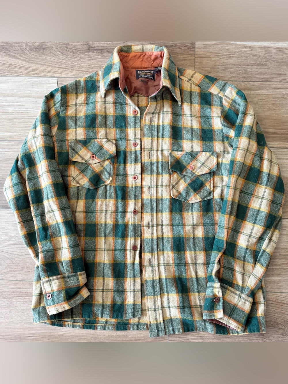 Vintage 70’s Wool Green Plaid Flannel Shirt